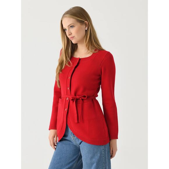 POSSE Sabrina Long Sleeve Cardigan Ruby in Red classic knit holiday size 0 XXS - Picture 2 of 16